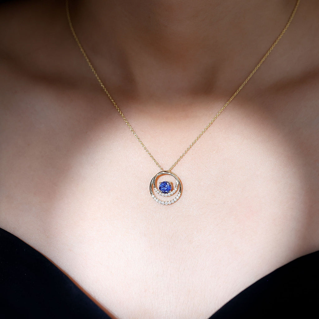 Lab Grown Blue Sapphire and Moissanite Promise Necklace