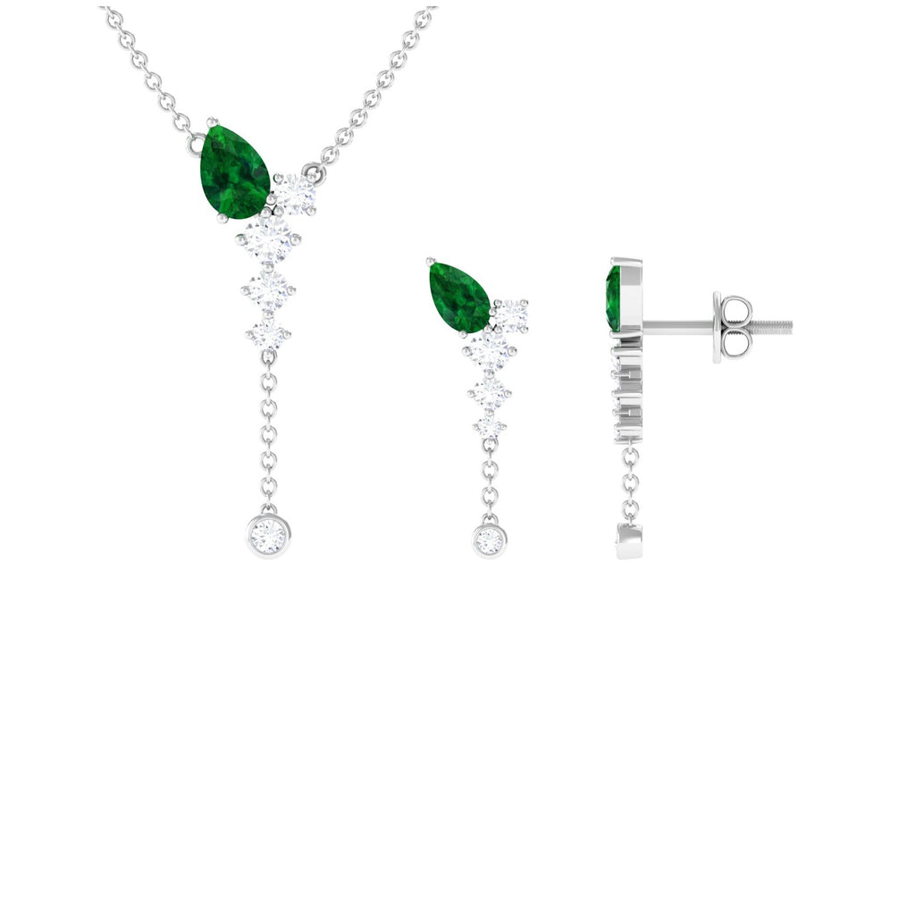 Lab Created Emerald and Diamond Designer Necklace and Earrings Set