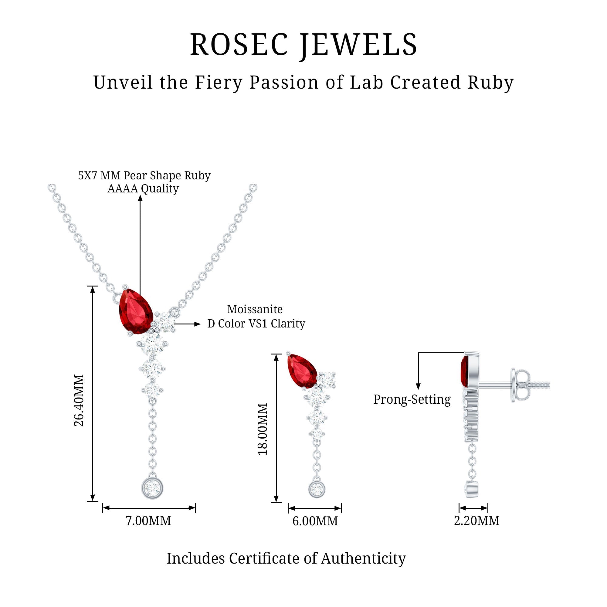 Lab Grown Ruby Bridal Necklace and Earrings Set