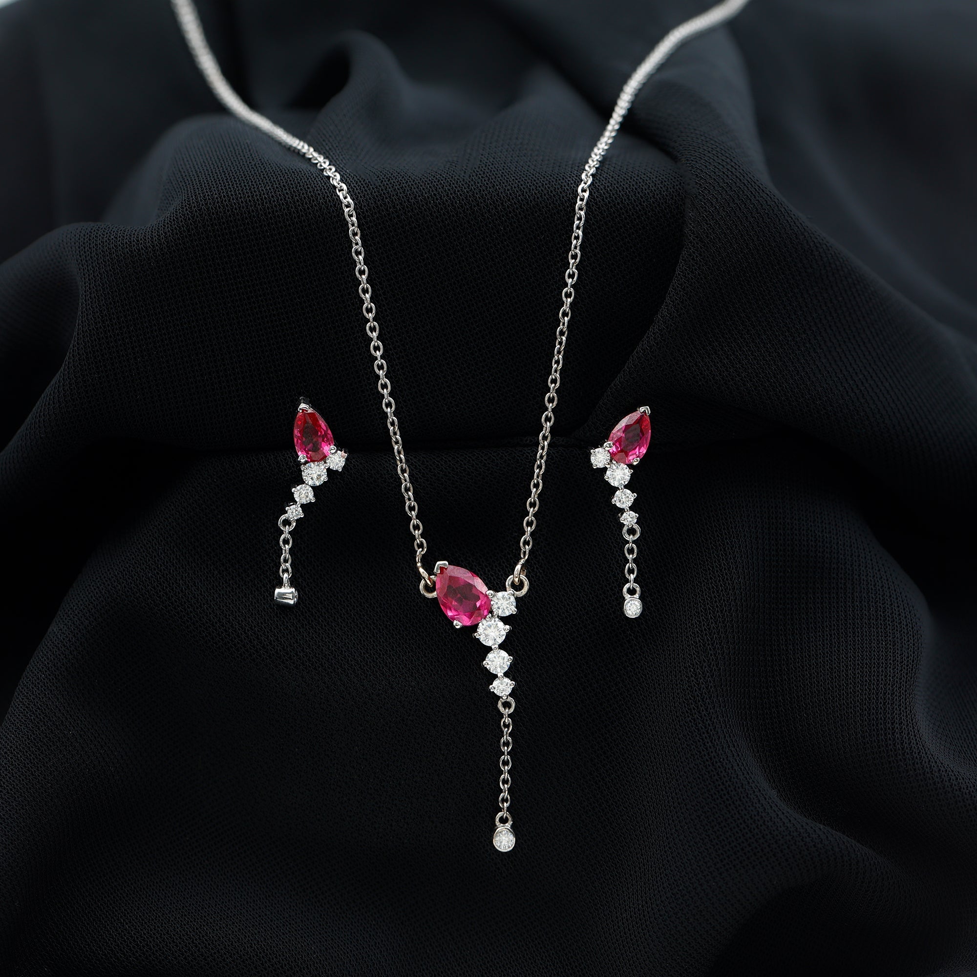 Lab Grown Ruby Bridal Necklace and Earrings Set