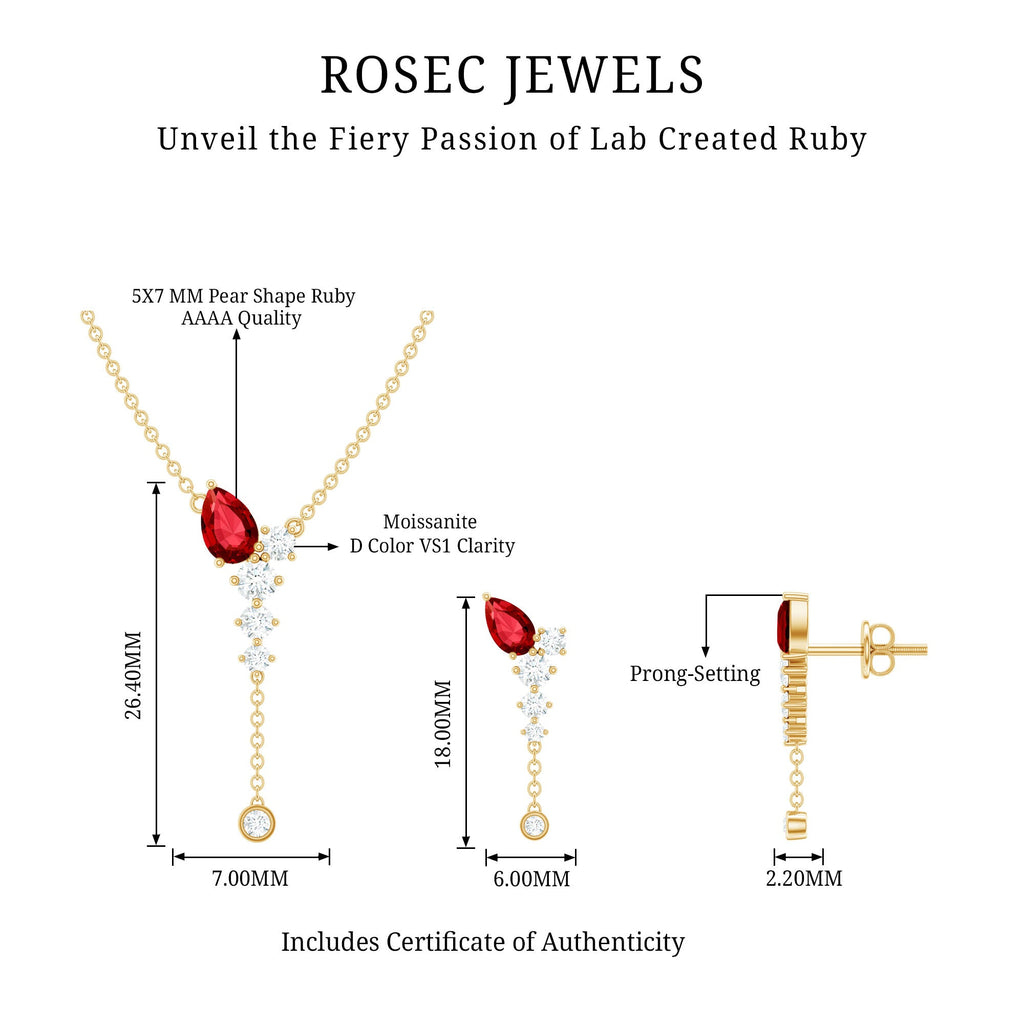 Lab Grown Ruby Bridal Necklace and Earrings Set