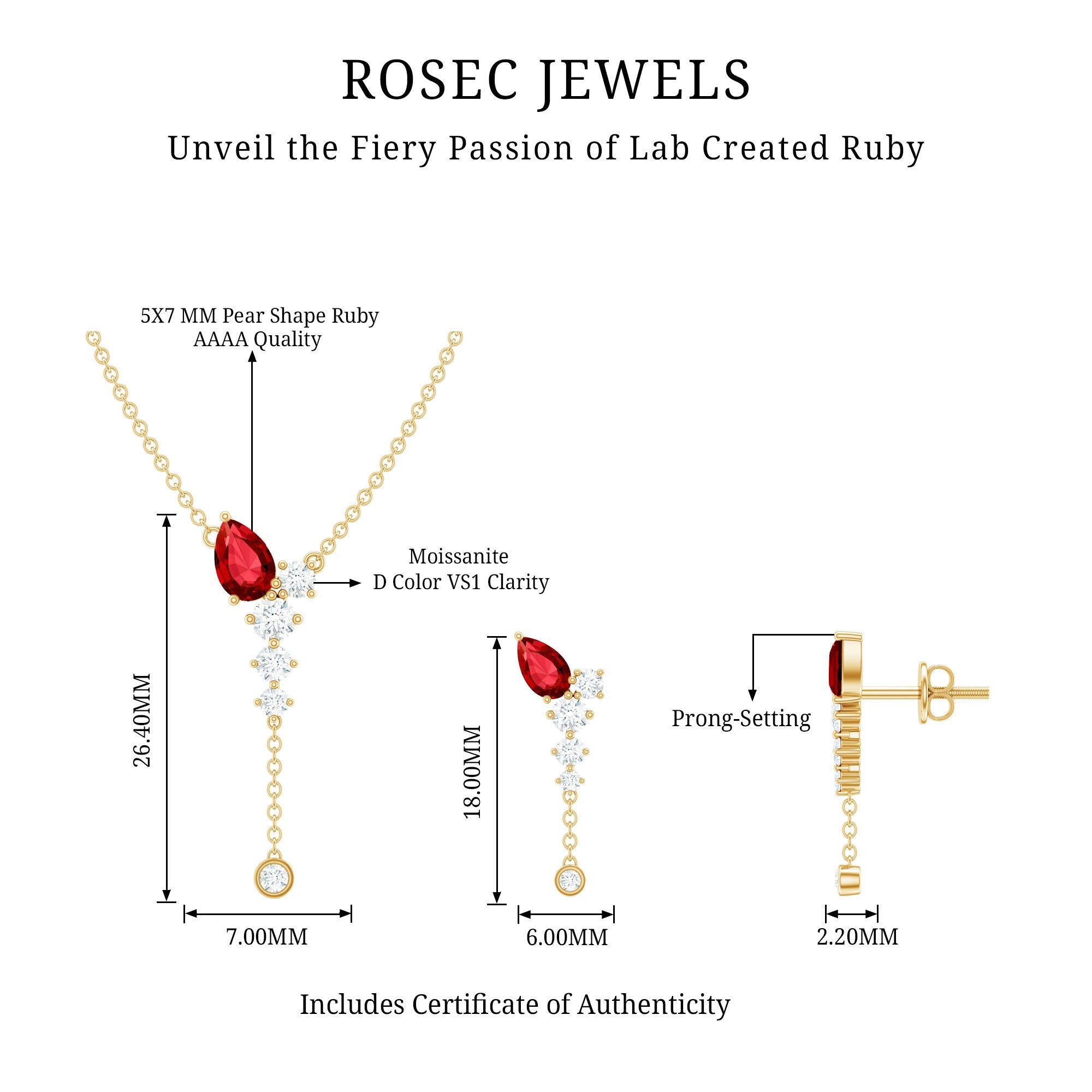 Lab Grown Ruby Bridal Necklace and Earrings Set