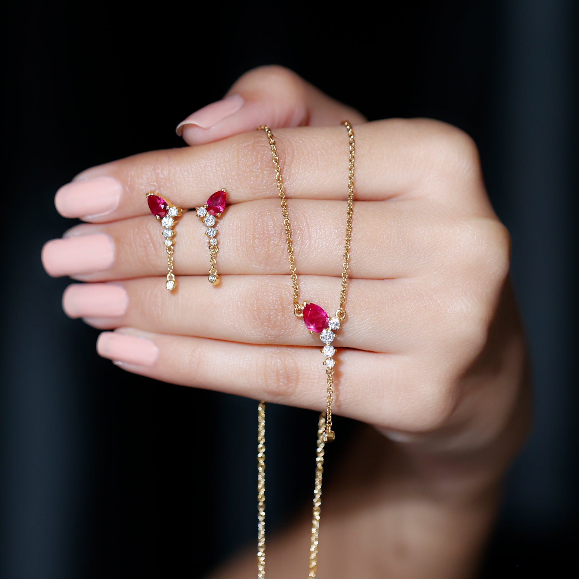 Lab Grown Ruby Bridal Necklace and Earrings Set