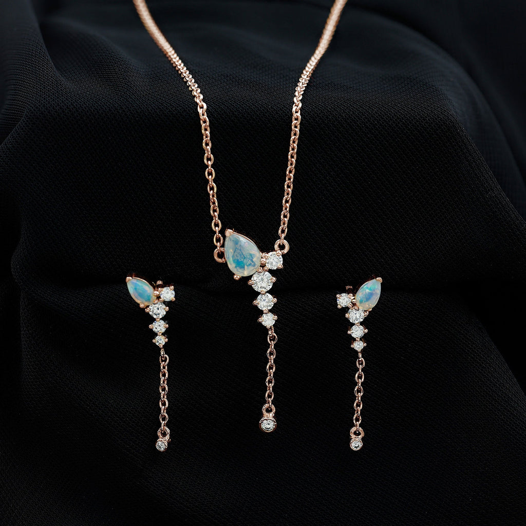 Natural Ethiopian Opal Teardrop Necklace Set with Certificate