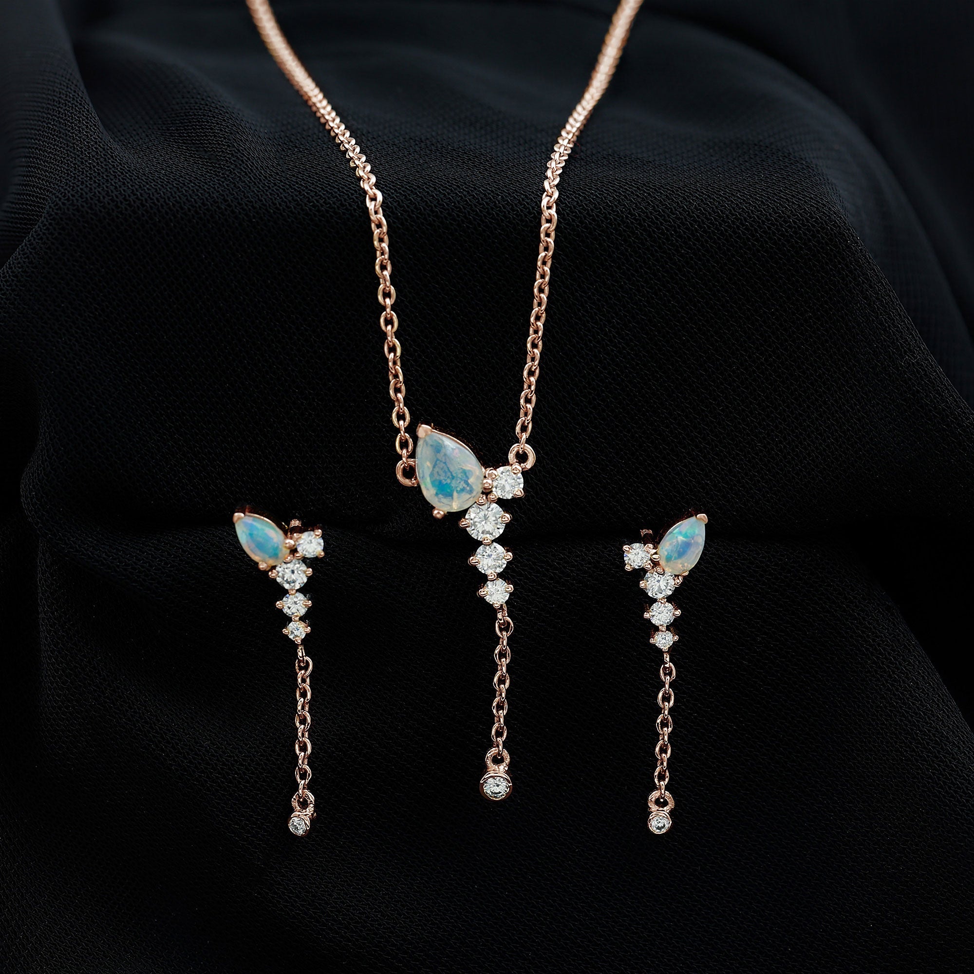 Natural Ethiopian Opal Teardrop Necklace Set with Certificate