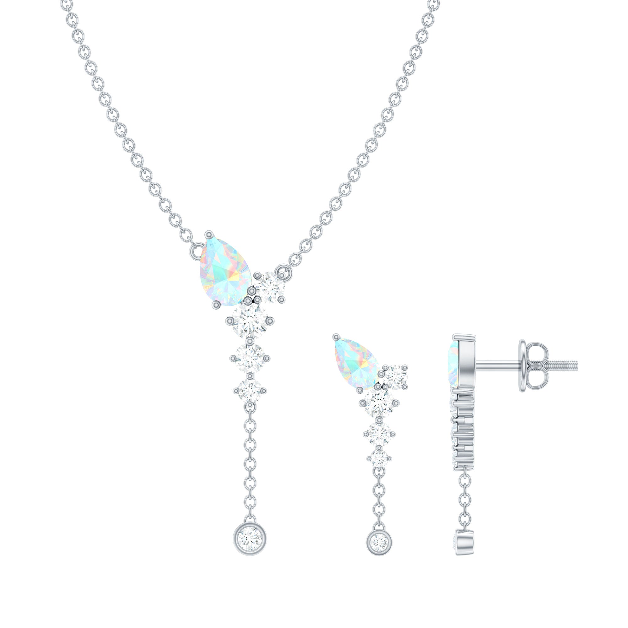 Natural Ethiopian Opal Teardrop Necklace Set with Certificate