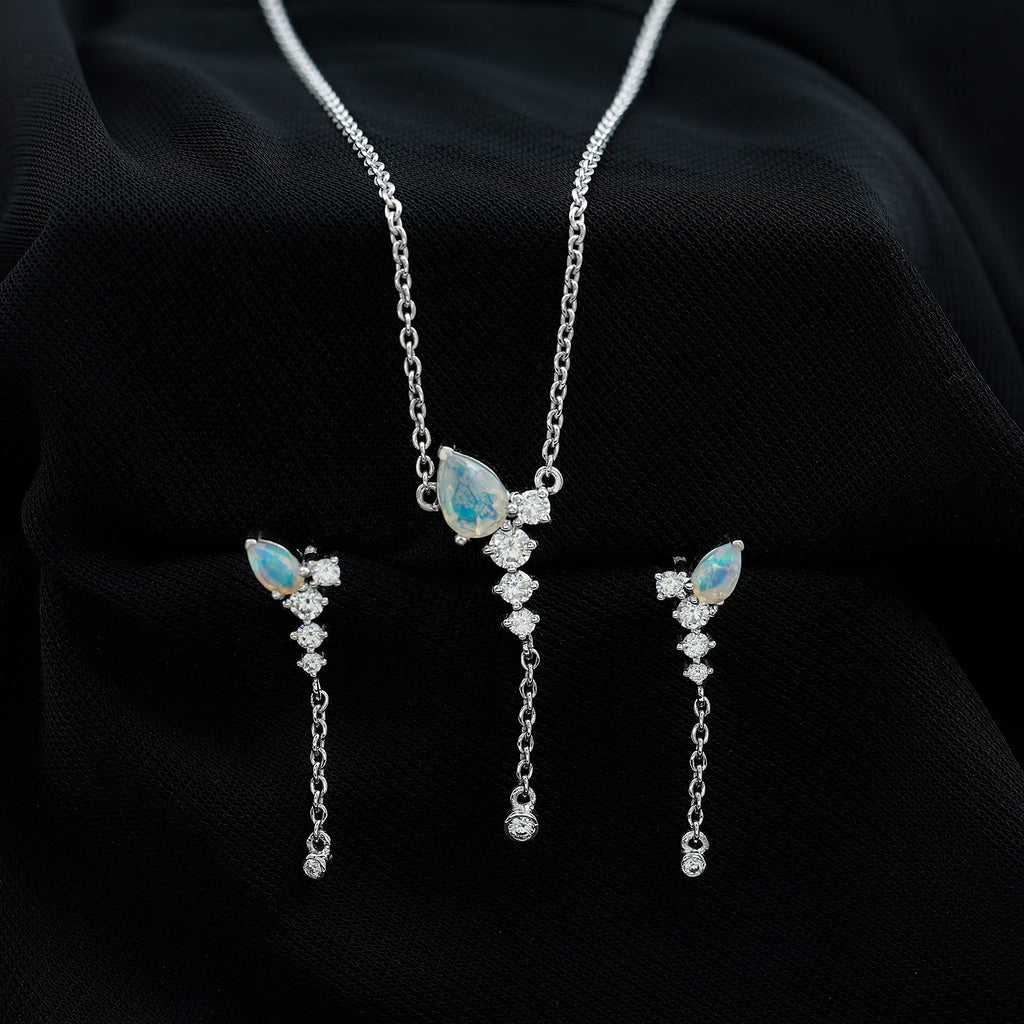 Natural Ethiopian Opal Teardrop Necklace Set with Certificate