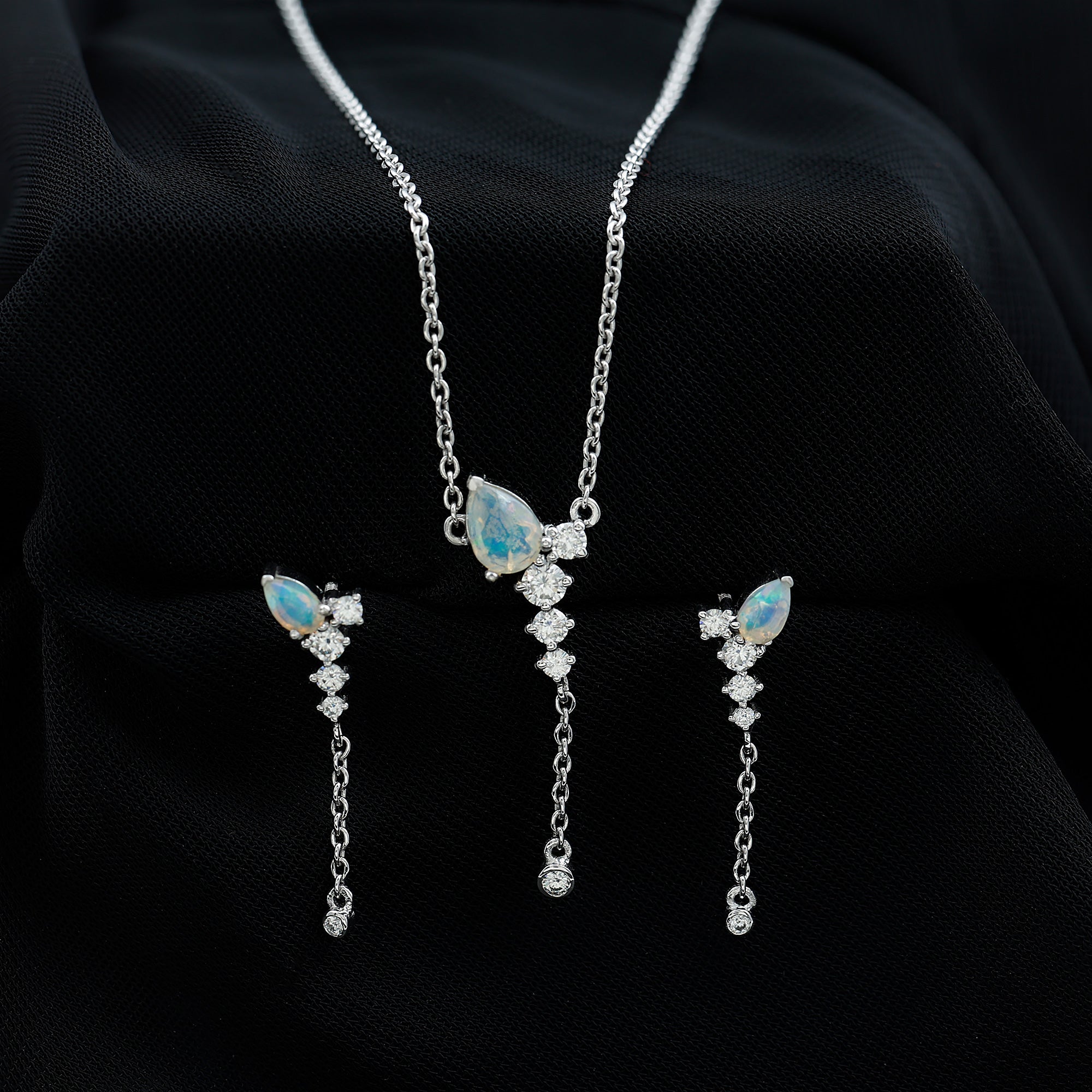Natural Ethiopian Opal Teardrop Necklace Set with Certificate