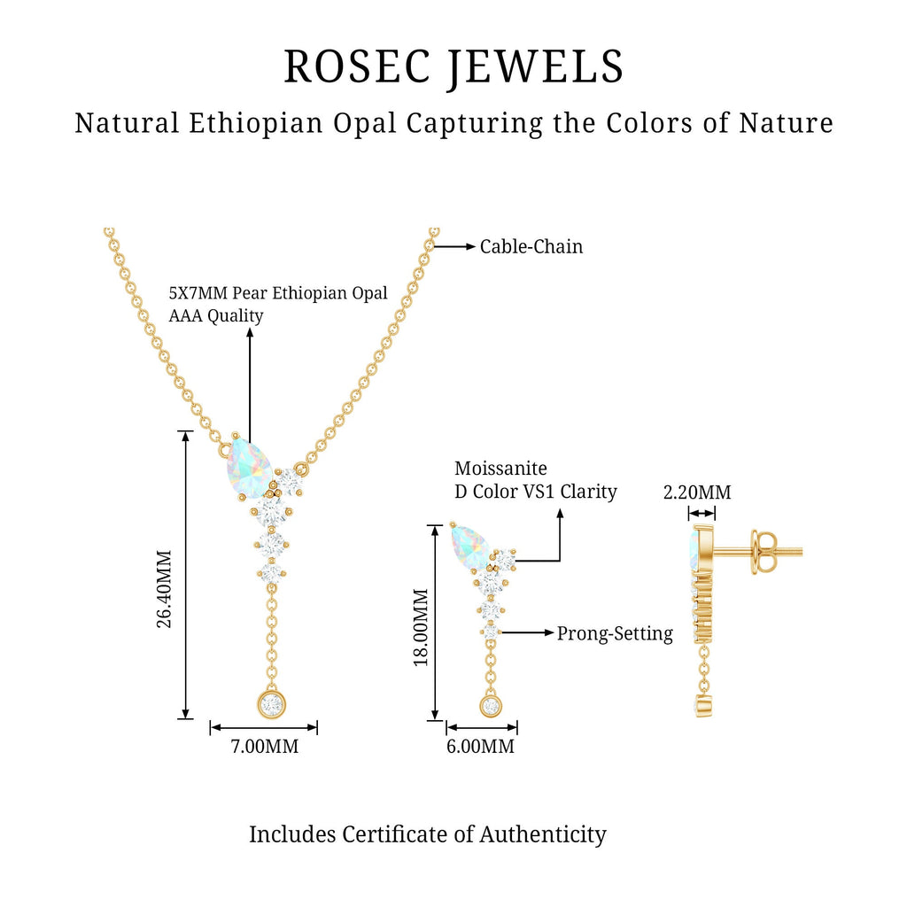 Natural Ethiopian Opal Teardrop Necklace Set with Certificate