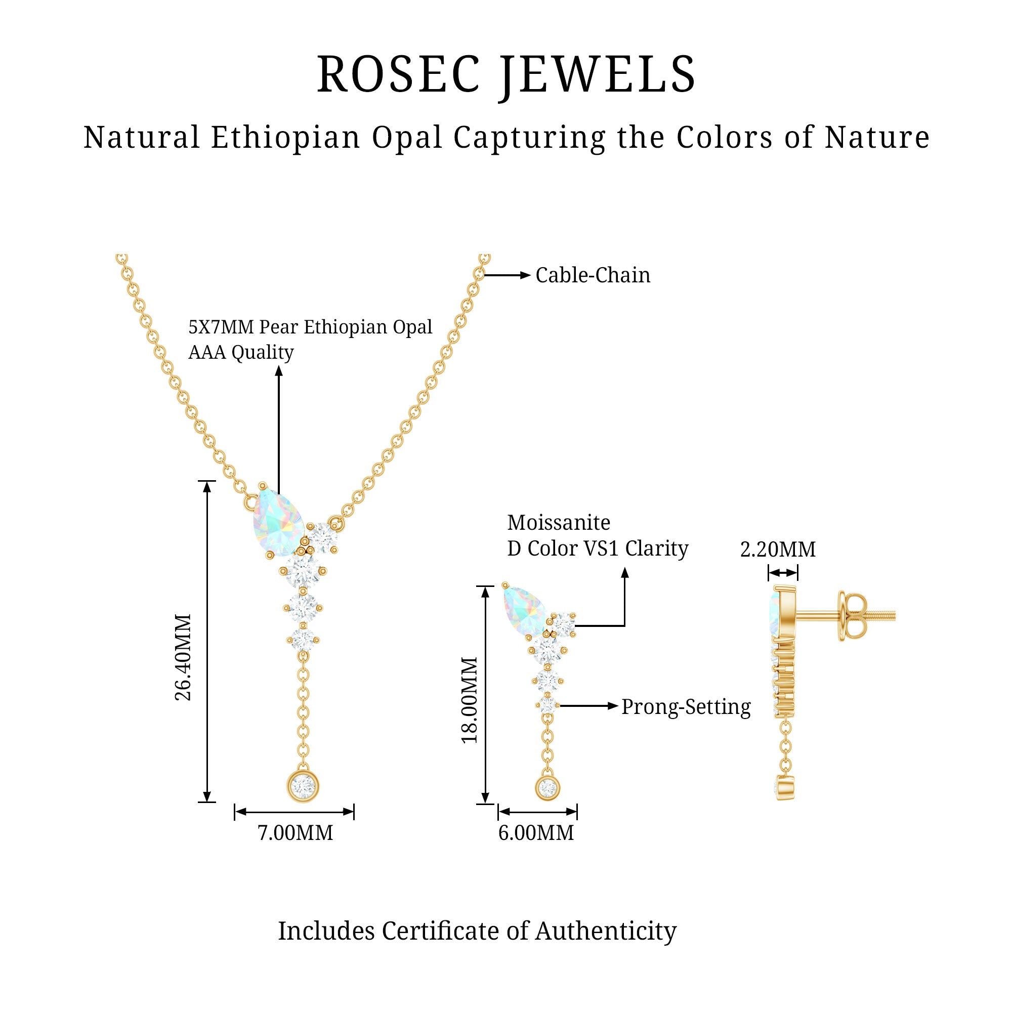 Natural Ethiopian Opal Teardrop Necklace Set with Certificate