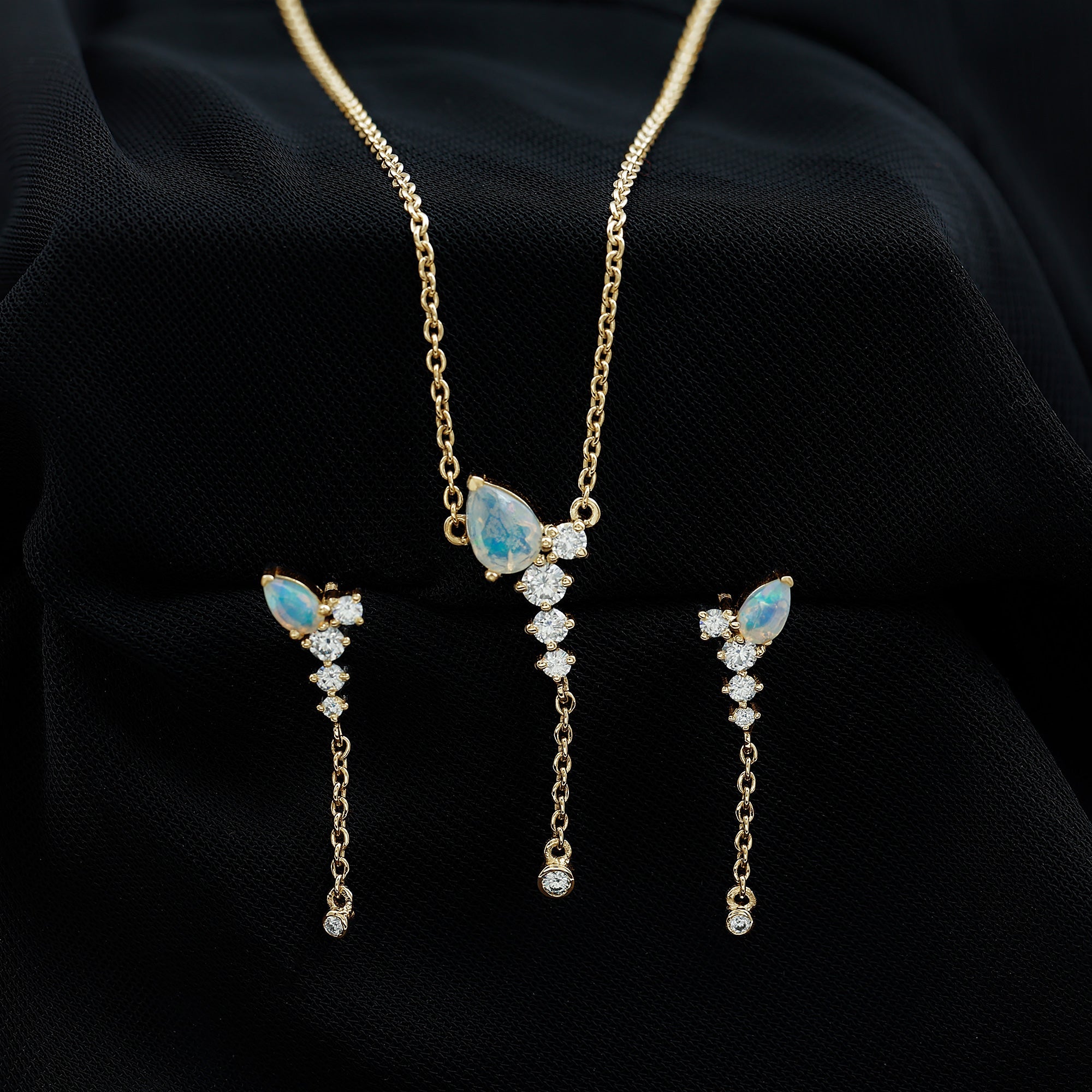 Natural Ethiopian Opal Teardrop Necklace Set with Certificate
