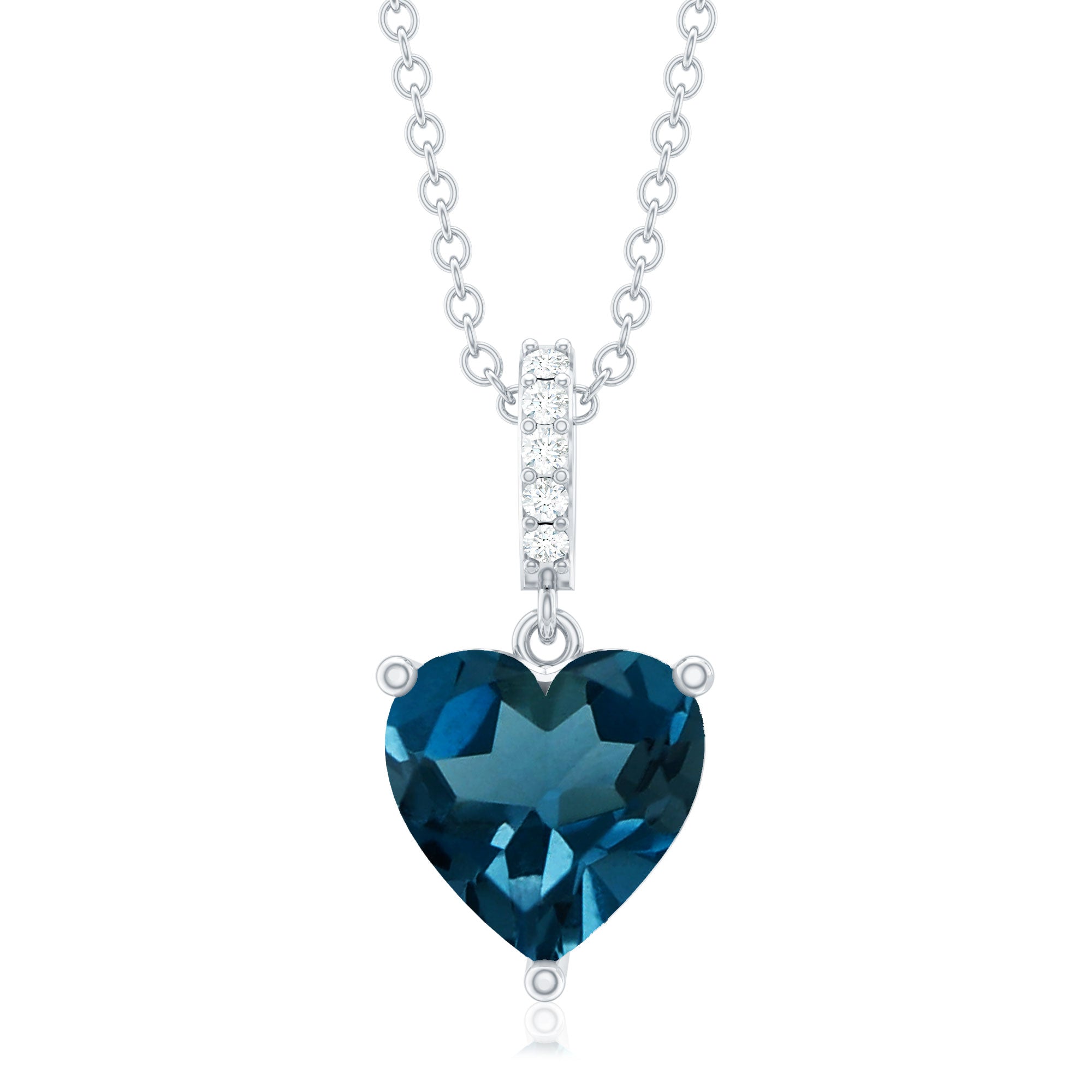 2 Carat Heart Shape London Blue Topaz Solitaire Pendant with Diamond Accent Bail