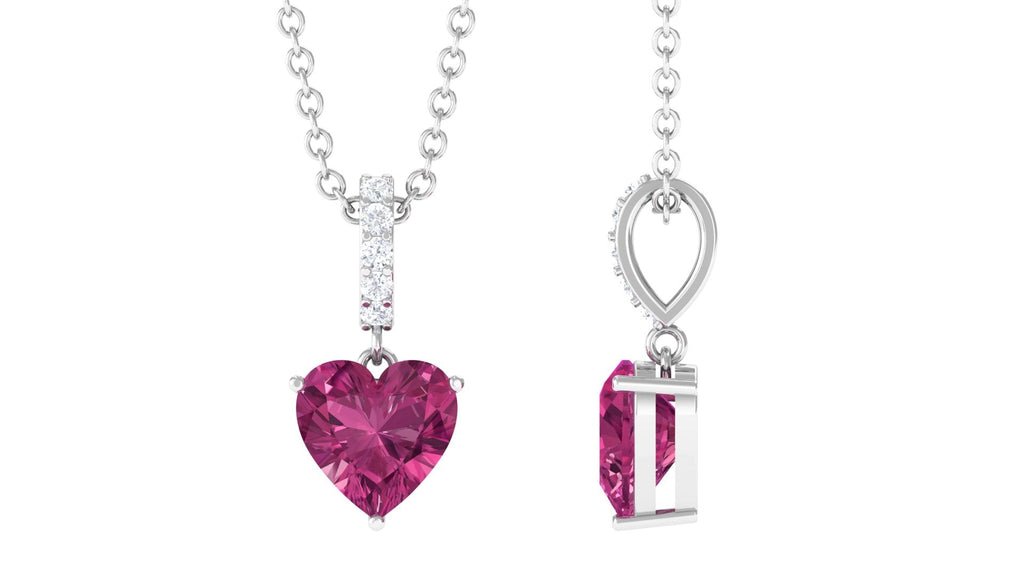 Heart Shape Pink Tourmaline Pendant with Diamond Bail