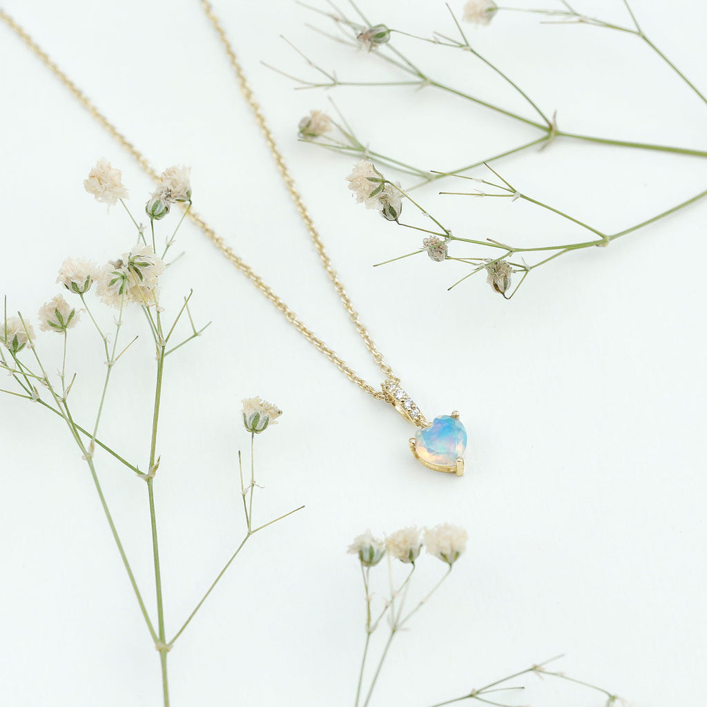 0.75 Carat Solitaire Ethiopian Opal Heart Locket Necklace