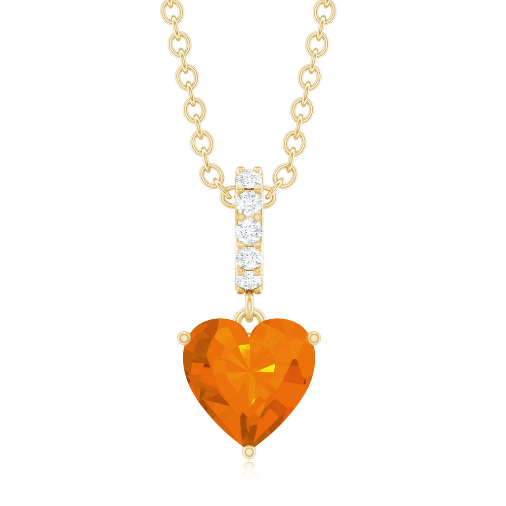 Heart Shape Fire Opal Solitaire Pendant with Diamond Accent Bail