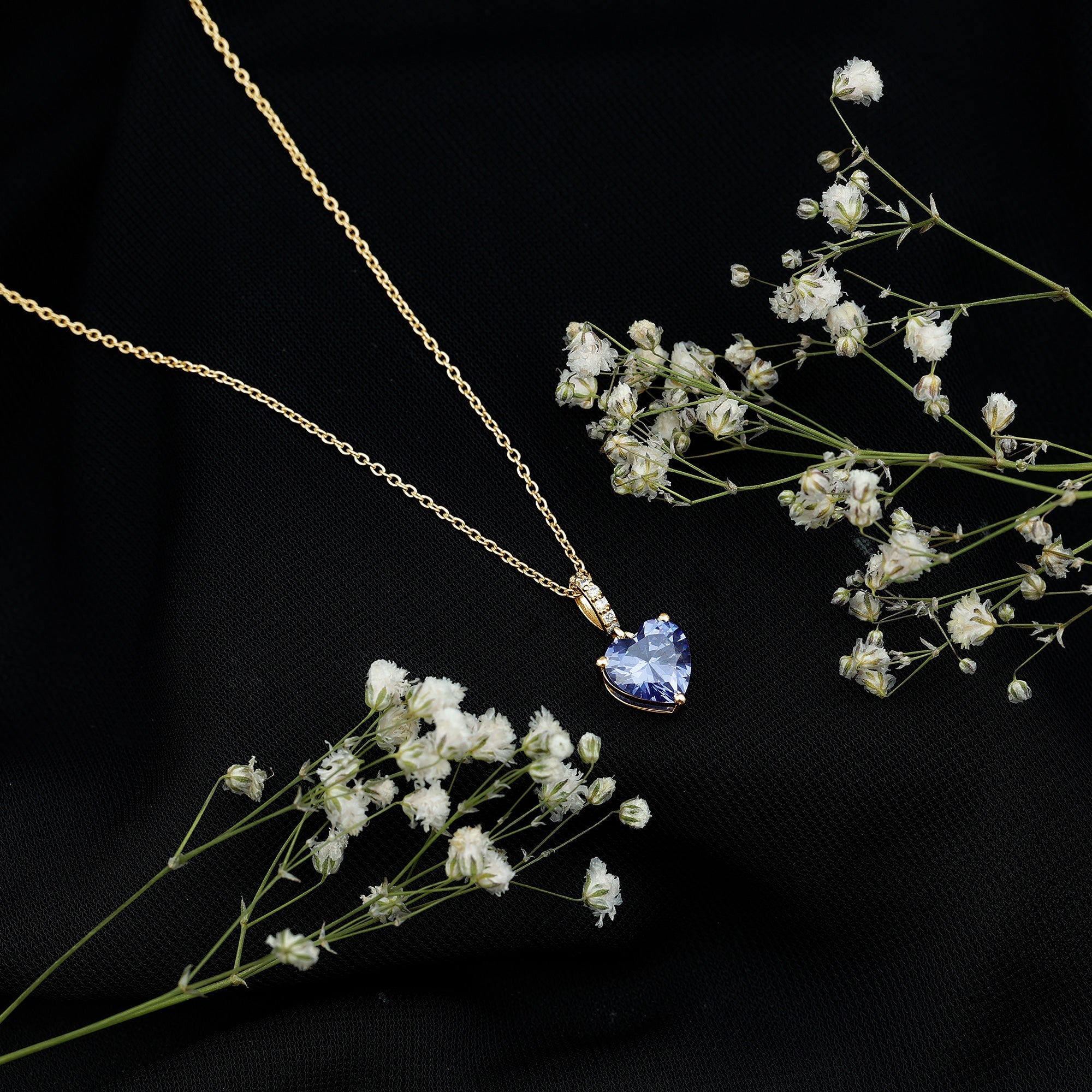 2 Carat Heart Shape Lab Created Blue Sapphire Solitaire Pendant with Diamond