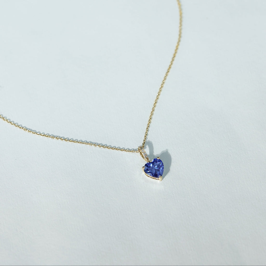 2 Carat Heart Shape Lab Created Blue Sapphire Solitaire Pendant with Diamond