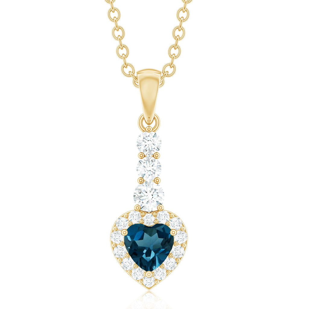 Heart Shape London Blue Topaz Drop Pendant with Diamond