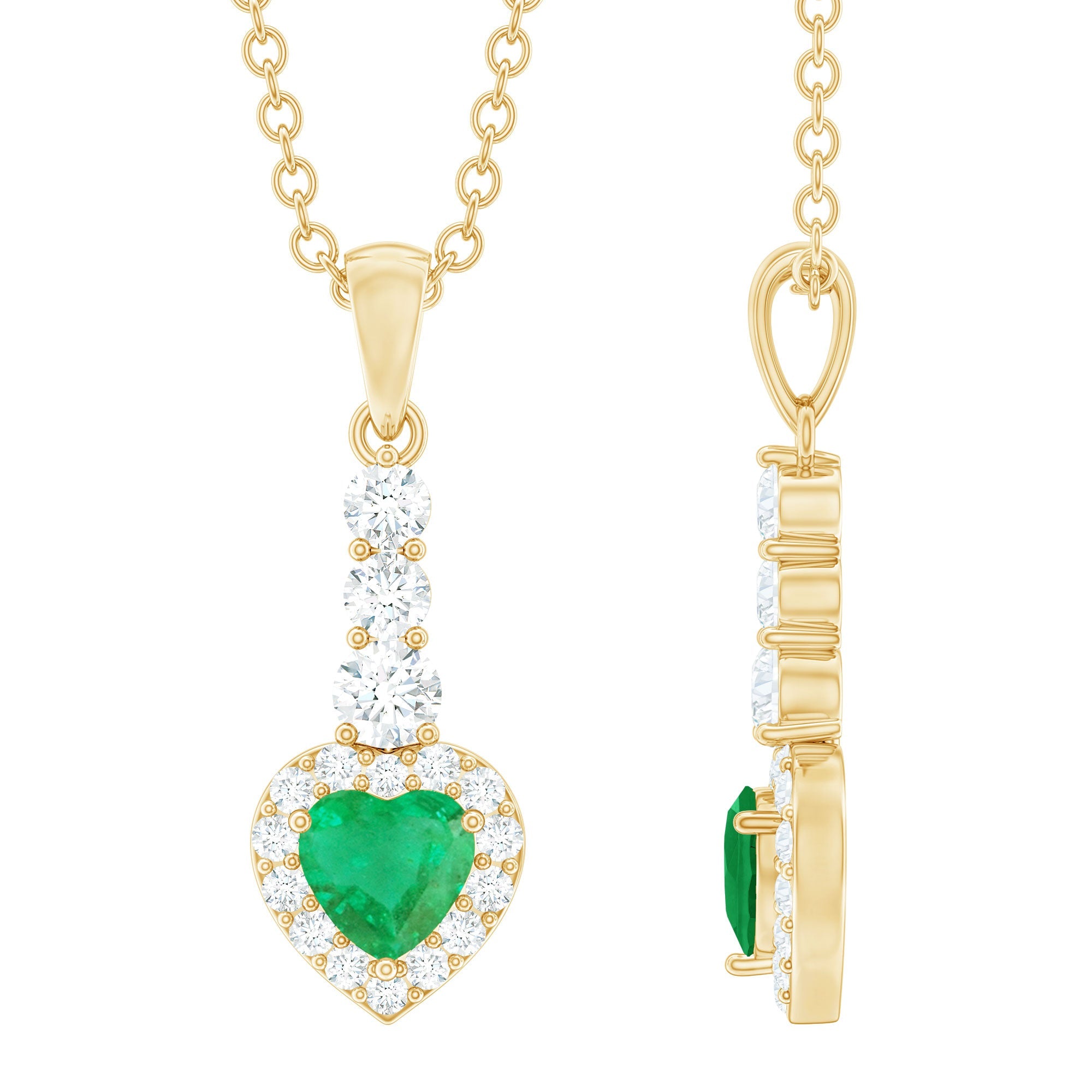 Natural Emerald Drop Heart Pendant Necklace with Diamond