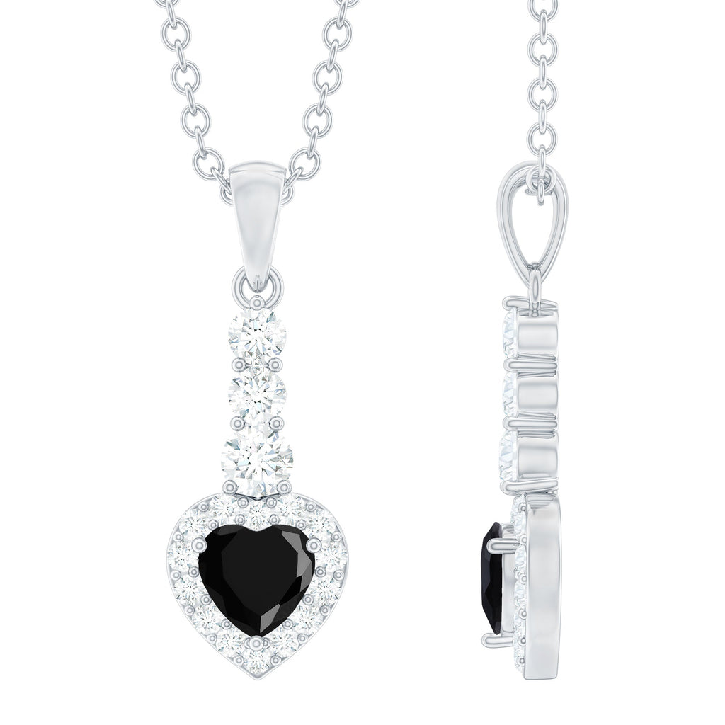 Lab Created Black Diamond Heart Necklace with White Diamond