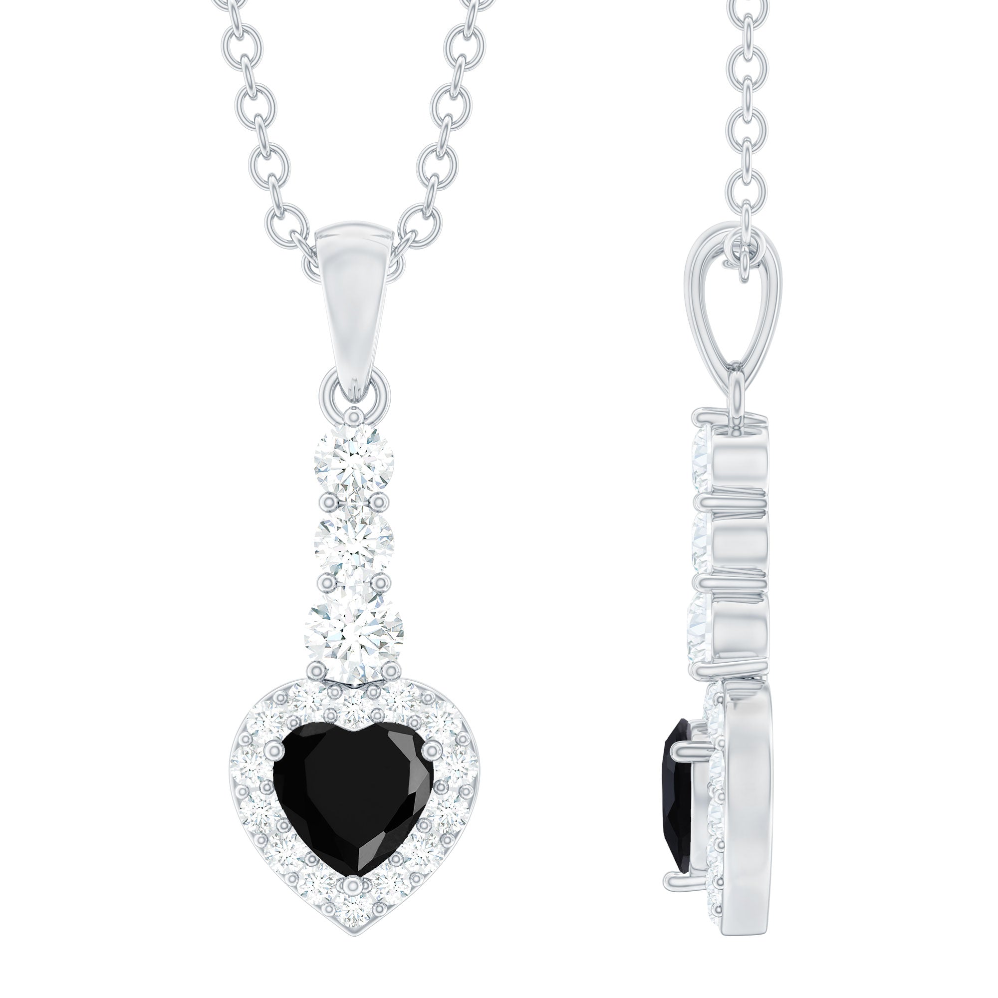 Lab Created Black Diamond Heart Necklace with White Diamond