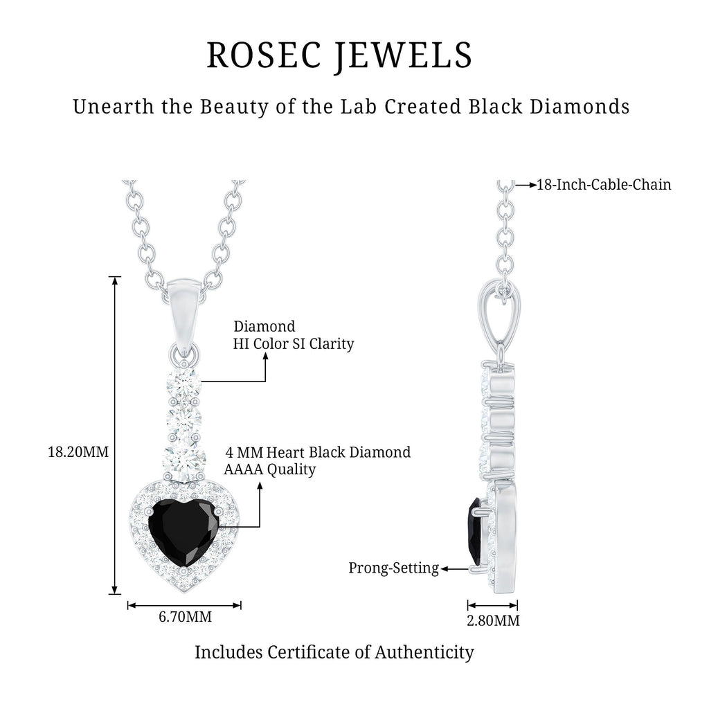Lab Created Black Diamond Heart Necklace with White Diamond