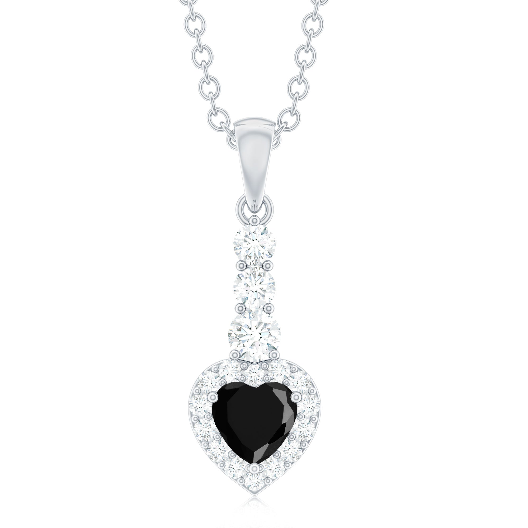 Lab Created Black Diamond Heart Necklace with White Diamond