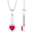 Natural Heart Shape Ruby and Diamond Drop Pendant Necklace