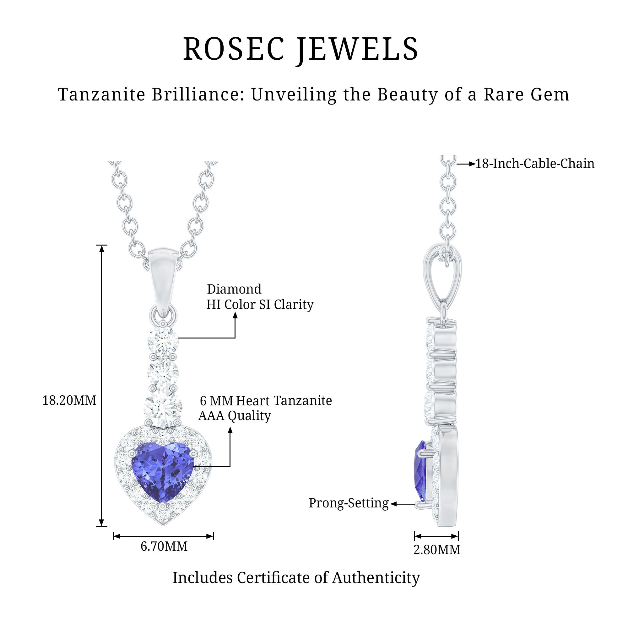 0.9 Carat Heart Shape Tanzanite Drop Pendant with Diamond