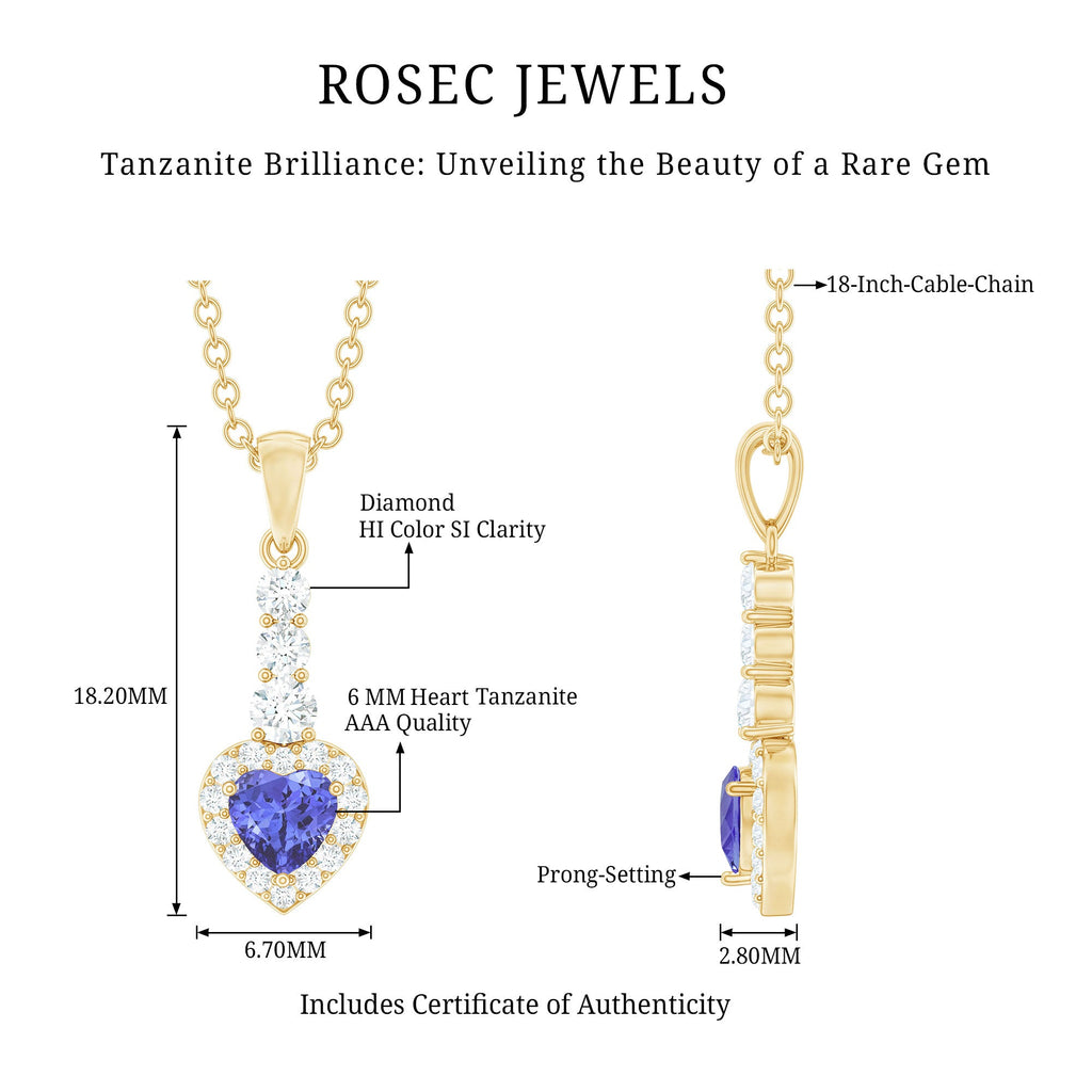 0.9 Carat Heart Shape Tanzanite Drop Pendant with Diamond