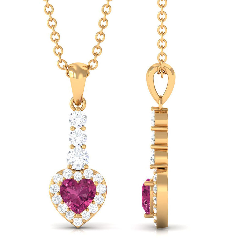 Heart Shape Pink Tourmaline Drop Pendant with Diamond