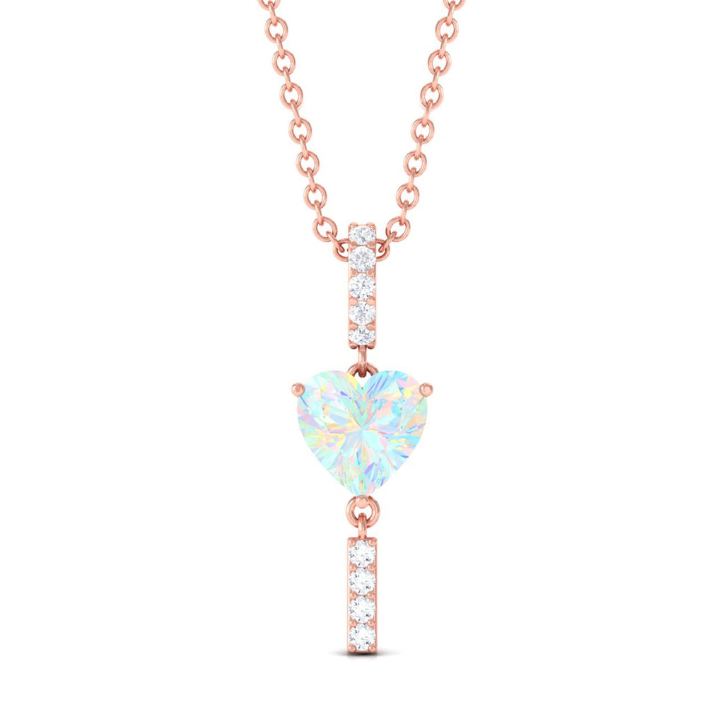 Heart Shape Ethiopian Opal Drop Pendant Necklace with Diamond
