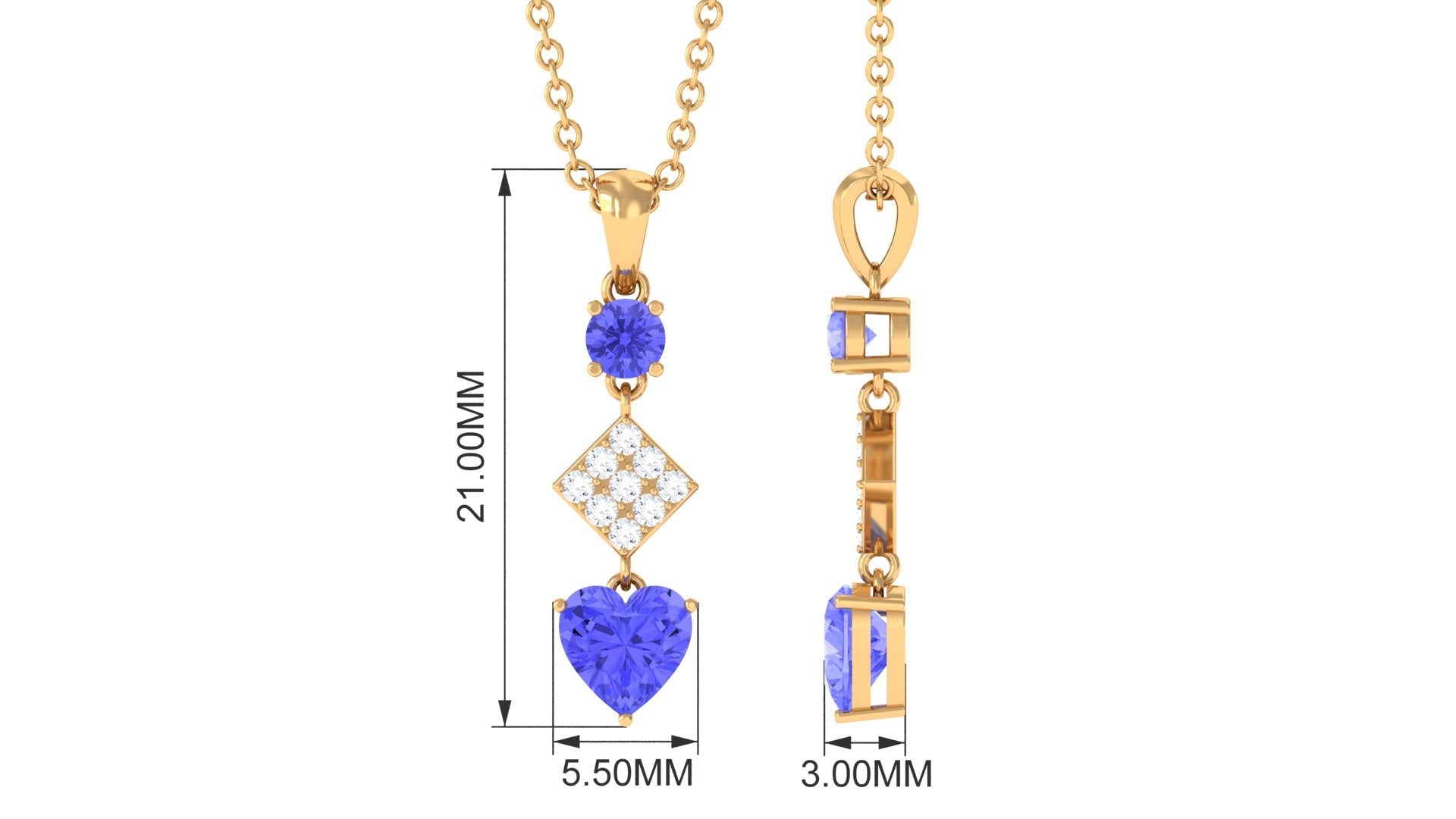 Heart and Round Shape Tanzanite and Diamond Dangle Pendant