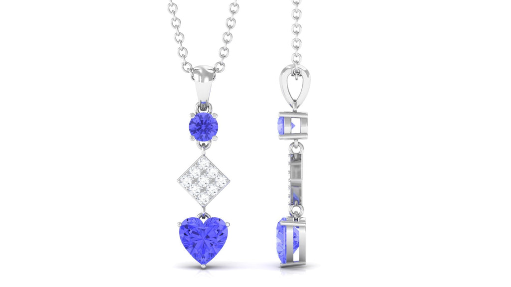 Heart and Round Shape Tanzanite and Diamond Dangle Pendant