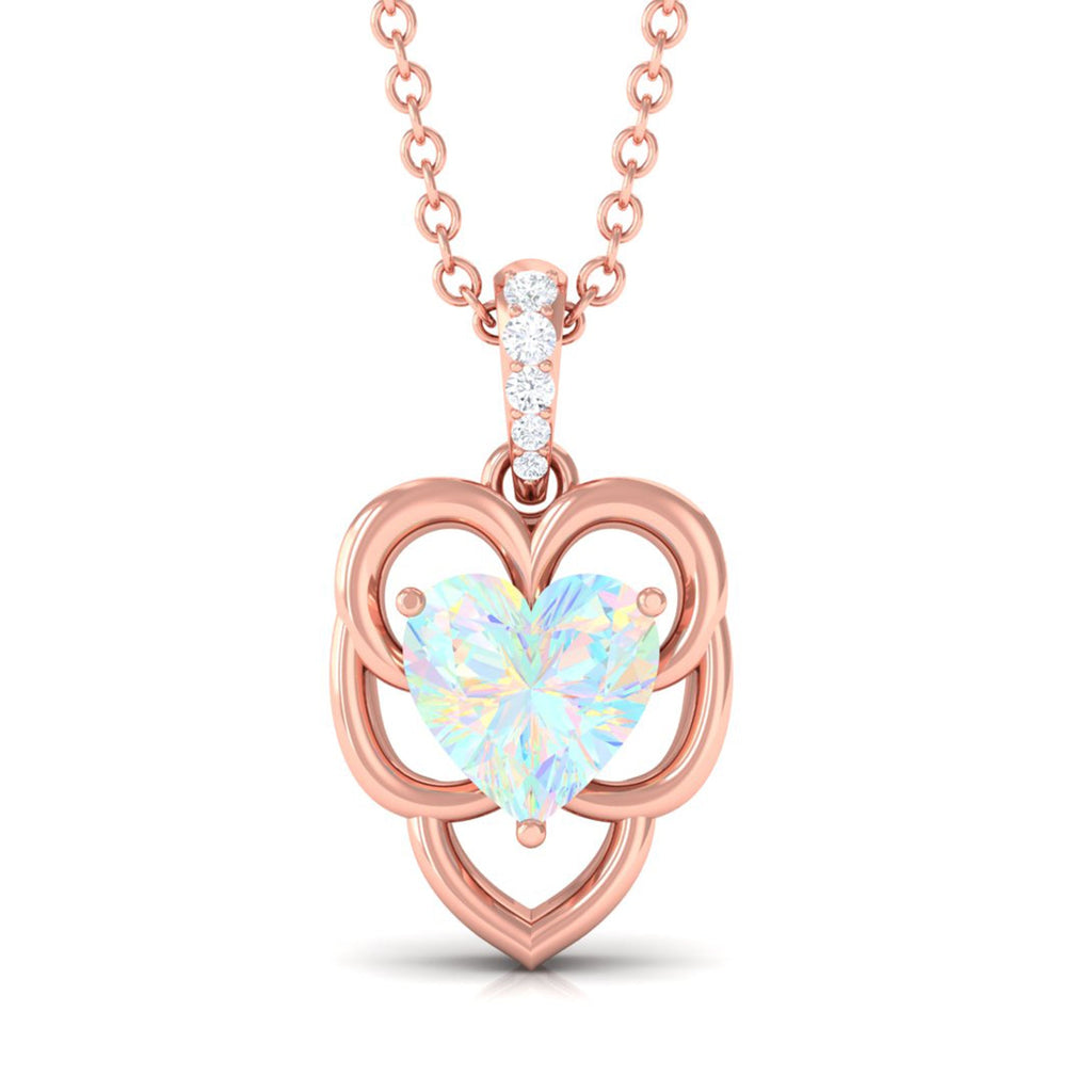 Natural Rainbow Opal Heart Pendant Necklace with Diamond