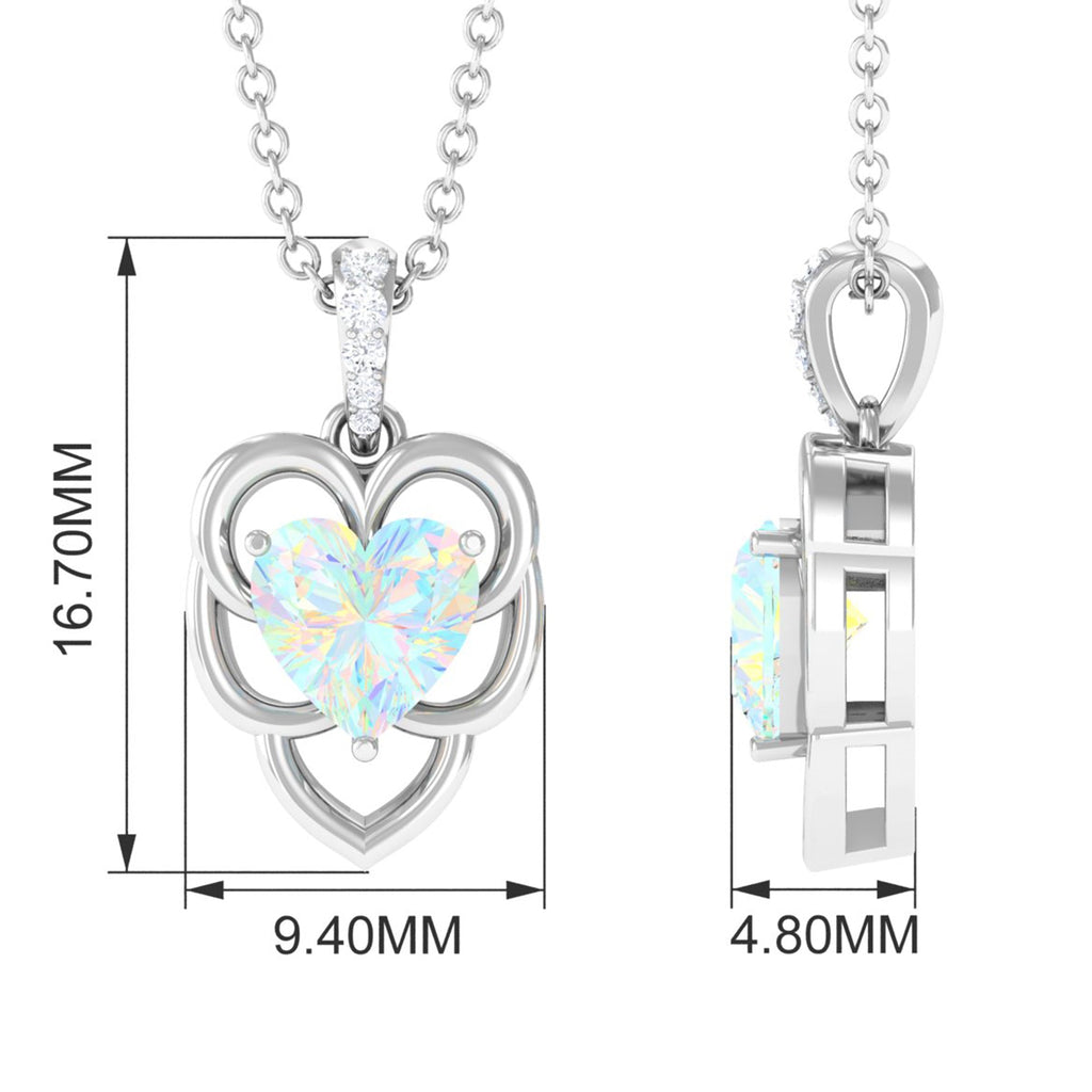 Natural Rainbow Opal Heart Pendant Necklace with Diamond
