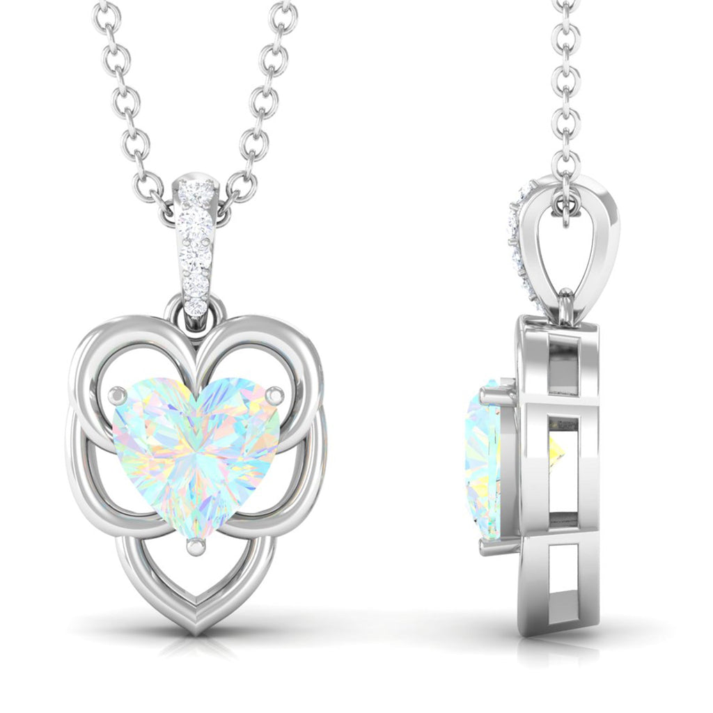Natural Rainbow Opal Heart Pendant Necklace with Diamond