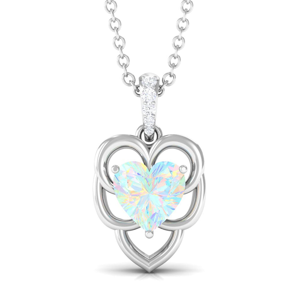 Natural Rainbow Opal Heart Pendant Necklace with Diamond