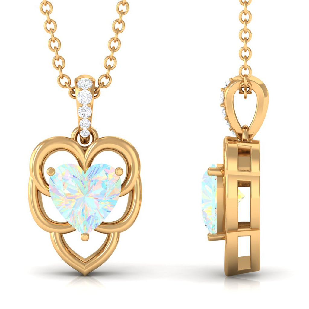 Natural Rainbow Opal Heart Pendant Necklace with Diamond