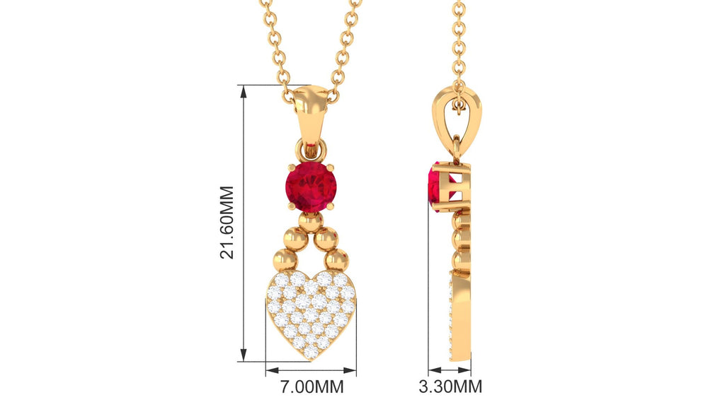 Round Cut Created Ruby and Diamond Heart Pendant