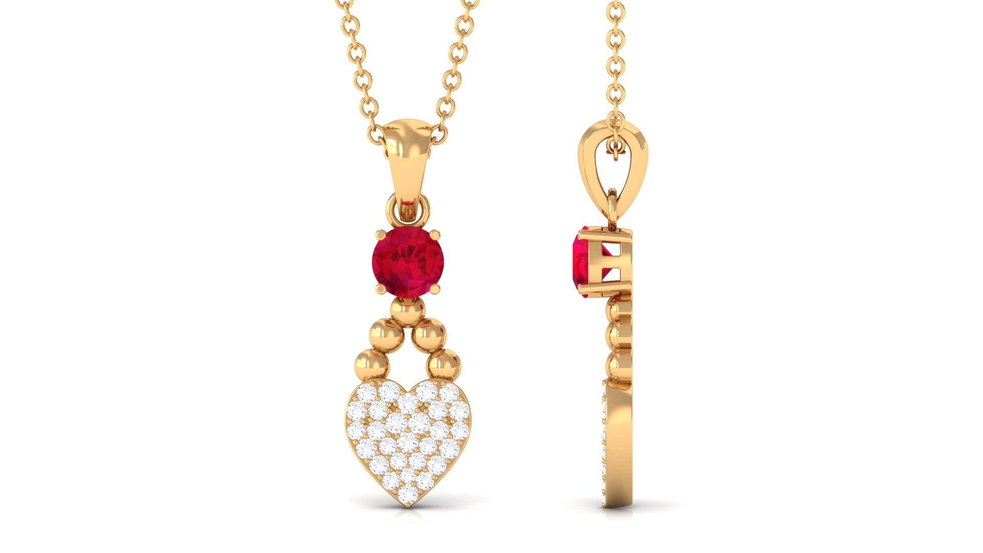 Round Cut Created Ruby and Diamond Heart Pendant