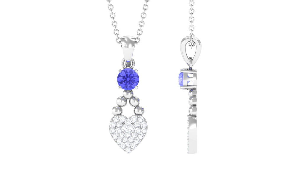 Tanzanite and Diamond Heart Drop Pendant with Beaded Detailing