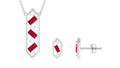 Contemporary Created Ruby and Diamond Dangle Jewelry Set
