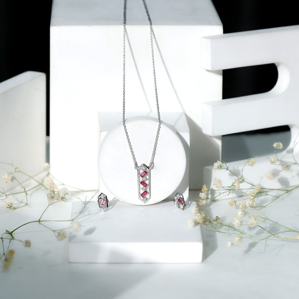 Genuine Ruby and Diamond Dangle jewelry Set