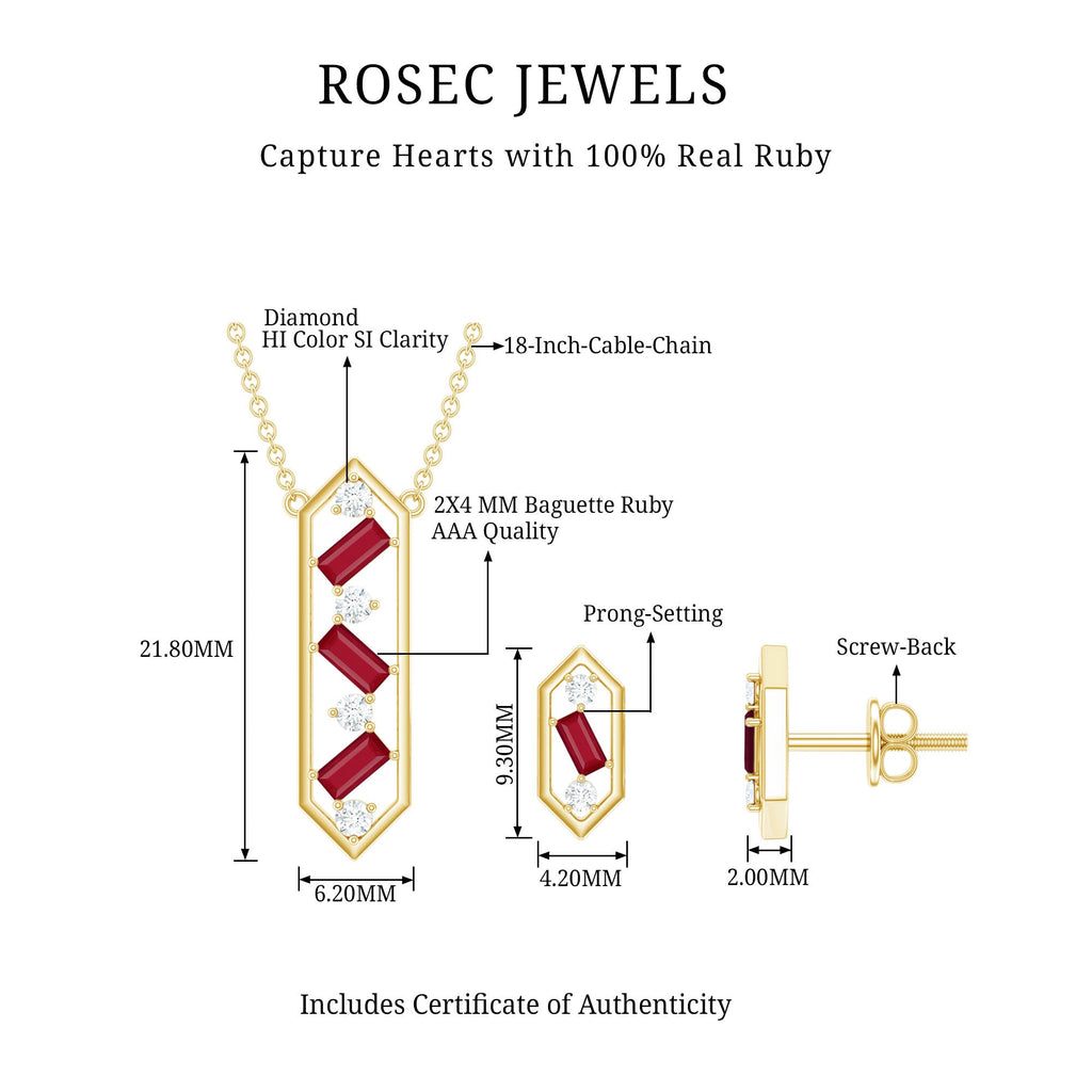 Genuine Ruby and Diamond Dangle jewelry Set