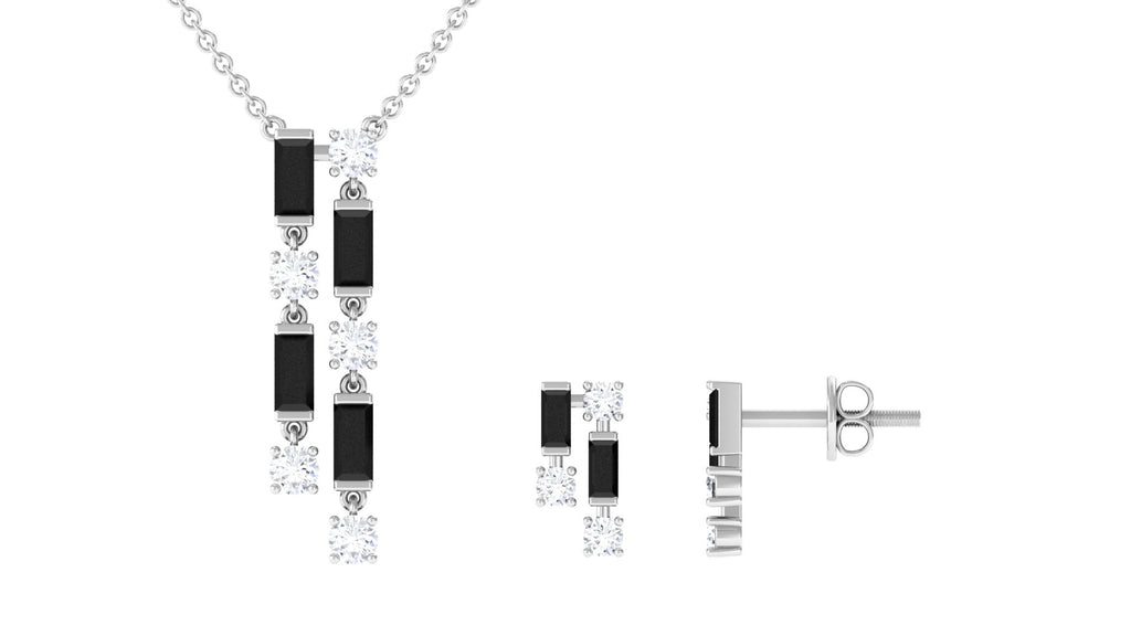Real Baguette Shape Black Spinel Jewelry Set with Diamond