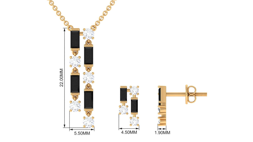 Real Baguette Shape Black Spinel Jewelry Set with Diamond