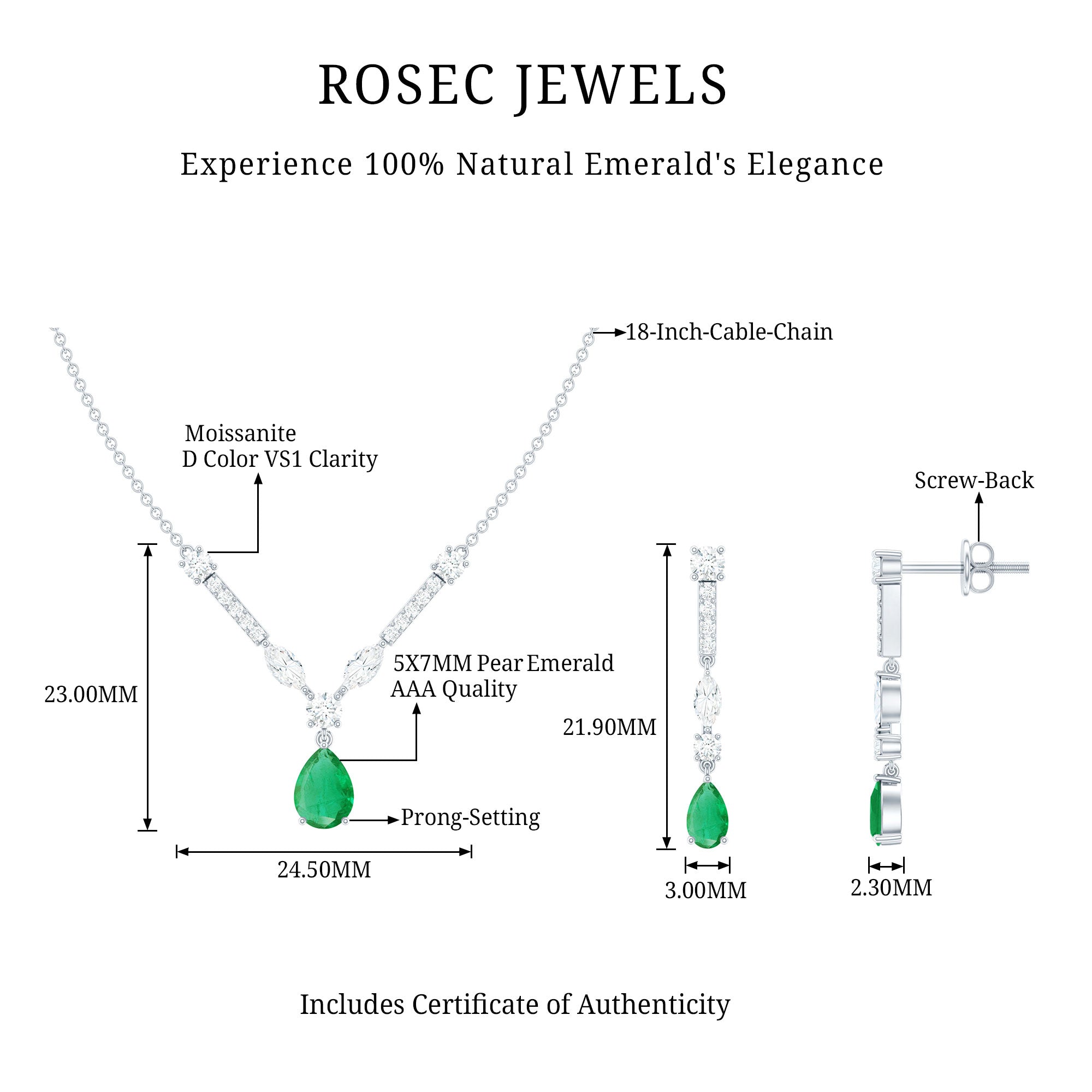 Certified Real Emerald Bridal Necklace and Earrings Set