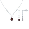 Garnet Drop & Dangle Necklace and Earrings Set with Moissanite