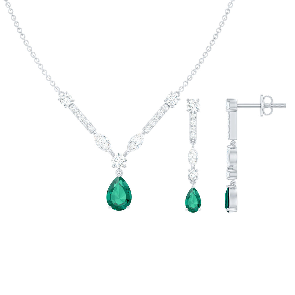 Lab Created Emerald and Moissanite Bridal Necklace Earrings Set